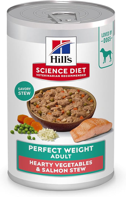 Hill's Science Diet Adult Perfect Weight Wet Dog Food, Hearty Vegetables & Salmon Stew, 12.5 oz. Cans, 12-Pack