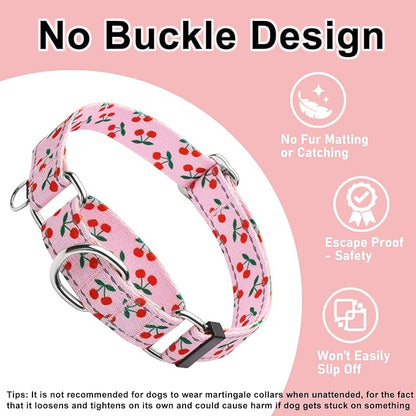 Reflective Martingale Collar for Dogs Nylon Training Collar with No Buckle No Pull Cute Dog Collar for Small Dogs（Pink Cherry，S）