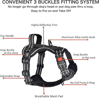 Petmolico No Pull Dog Harness Set with Leash Attachment Easy Control Handle Reflective Harness Vest Small Breed, Puppy Vest and Leash Set with Poop Bag Holder, Medium - Black