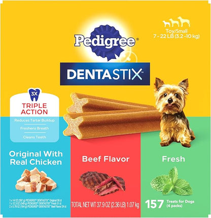 Pedigree Dentastix Dental Chews for Dogs, Small and Toy Breed Dog Treats, Original, Beef & Fresh Flavor, 2.36 lb. Variety Pack (157 Treats Total)