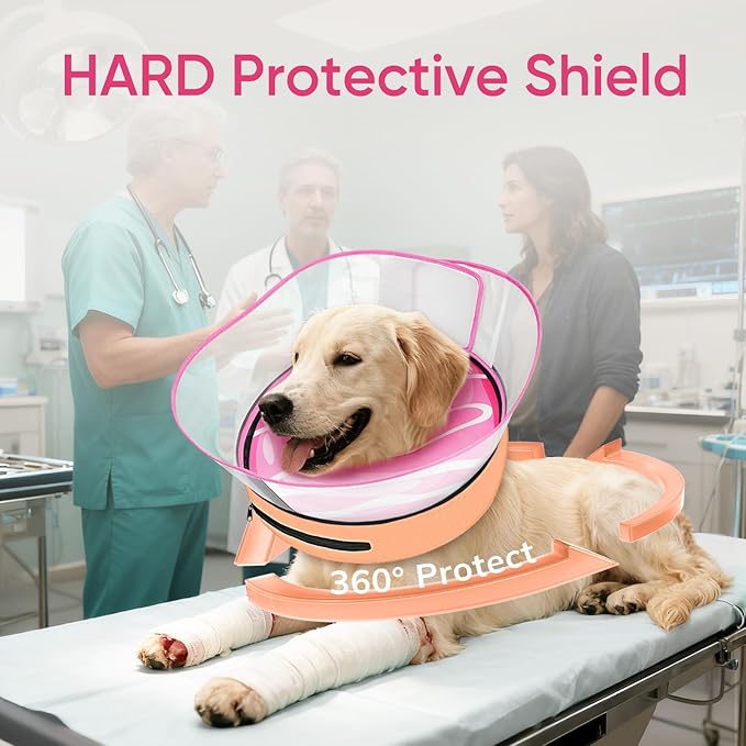 Supet Raised Inflatable Dog Cone After Surgery - Adjustable Recovery Donut Collar with Removable Shield to Stop Licking Wounds & Protect Stitches - Soft Dog Cone Alternative for Large Dogs (Pink,L)