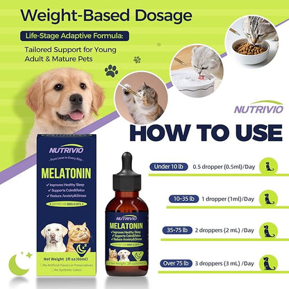 Liquid Melatonin for Dogs and Cats, Cat Melatonin, Dog Sleep Aid, Dog Anxiety Relief, Calming Behavior in Pets, Helps Restful Sleep, Small & Large Dogs, Bacon Flavor (60ml)