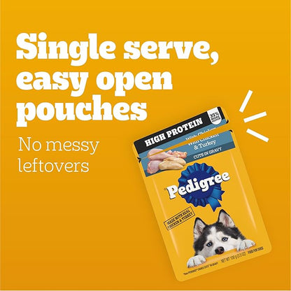 Pedigree High Protein Dog Food, Adult Wet Dog Food Pouches, Chicken & Turkey, 3.5 oz. Pouches, 16 Count