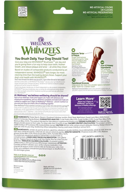 Whimzees Wellness Brushzees Dog Dental Treat, VOHC Accepted Chews, Freshens Breath, Medium Size, 4.2 oz Bag, 4 Count