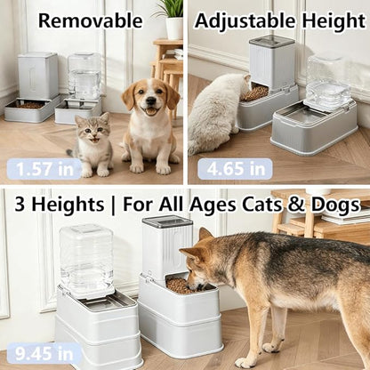Elevated Automatic Pet Feeder & Water Dispenser, 128oz/3.8L Water & 4.4lb Food Capacity, Stainless Steel Bowl, 2-Level Height Adjustable, Neck Protection for Small/Medium Dogs & Cats