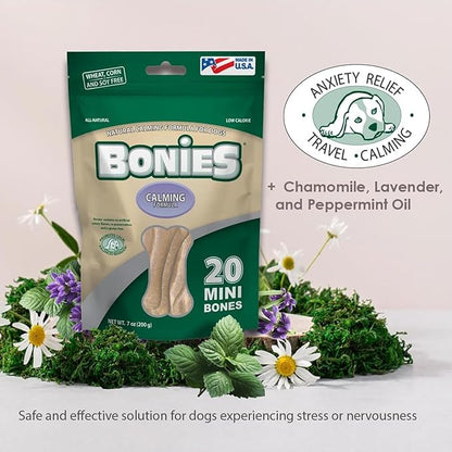 Green Pet Organics BONIES Natural Calming Formula Dog Treats - Contains Chamomile & Lavender, Help Anxiety, Excessive Barking & Trembling, Chicken Flavor, Large, 5 Bones