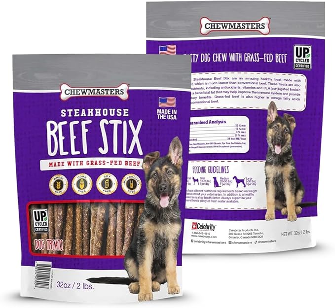 Chewmasters Beef Stix – Grass-Fed, Grain-Free, All-Natural High-Protein Dog Chews for Training & Rewards, Healthy Treats for All Breeds, Made in USA, 2lb Bag