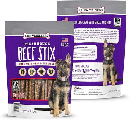 Chewmasters Beef Stix – Grass-Fed, Grain-Free, All-Natural High-Protein Dog Chews for Training & Rewards, Healthy Treats for All Breeds, Made in USA, 2lb Bag