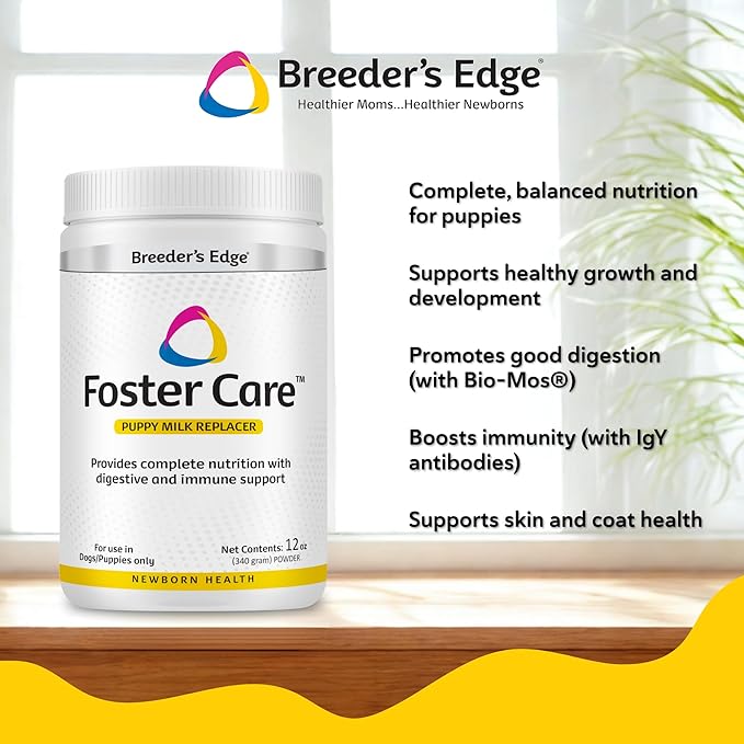 Breeder's Edge Foster Care Canine Milk Replacer Powder, Complete Nutritional Supplement for Puppies & Dogs, Supports Healthy GI & Immune System, Easy to Mix Formula, 12 oz