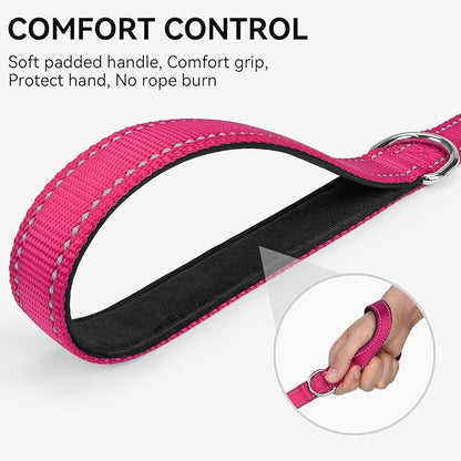 Joytale Dog Leash, 5 FT Double-Sided Reflective, Padded Handle Nylon Heavy Duty Leashes for Medium & Large Dogs Walking, Hotpink