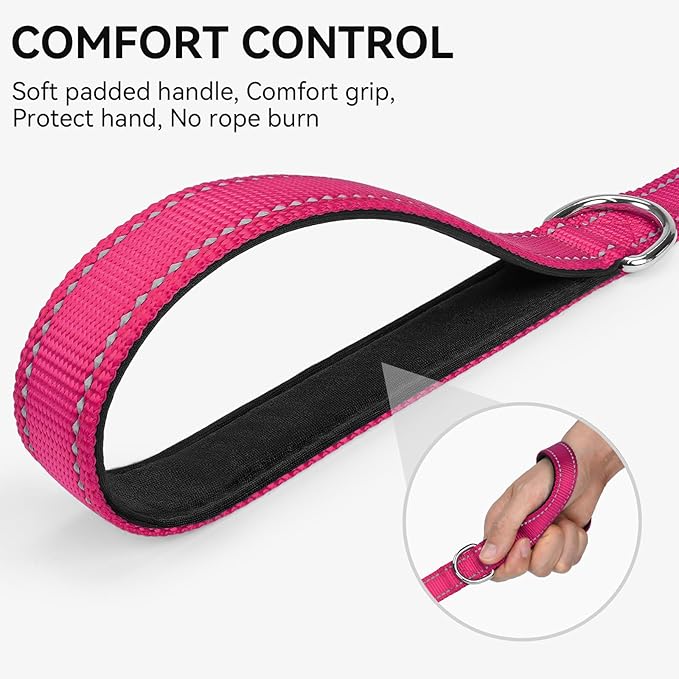 Joytale Dog Leash, 4 FT Double-Sided Reflective, Padded Handle Nylon Heavy Duty Leashes for Small Dogs Walking, Hotpink