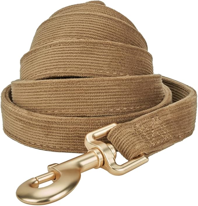Soft Cotton Dog Leash, 5 Ft Heavy Duty Corduroy Dog Leashes with Gold Metal Hook for Small Medium Large Dogs,Small,Brwon