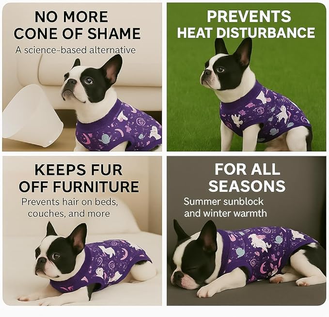 PetWarm Surgical Suit for Dogs Female After Spay and Neuter, Dog Surgical Recovery Suit, Prevents Licking After Surgery Onesie, Pet Recovery Shirt for Dogs, Unicorn Pattern, Purple, XS