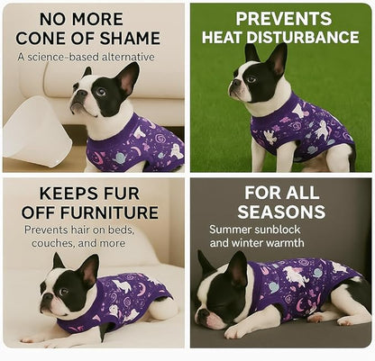 PetWarm Dog Surgery Recovery Suit Male, Dog Surgical Recovery Suit, Spay and Neuter, Prevents Licking After Surgery, Onesies for Dogs, Unicorn Pattern, Purple, S