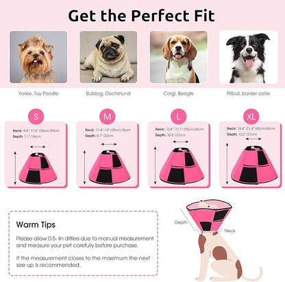 Queenmore Dog Cones for Medium Dogs, Soft Dog Cone Collar After Surgery, Pet Cone for Dogs Wound Care, Spay, Neuter, Breathable Pet Surgery Collars & Cones, Pink M