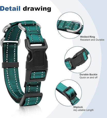 Reflective Martingale Dog Collars. Dog Collar with Quick Release Buckle. Adjustable Soft Padded Breathable Nylon Pet Collar Suitable for Puppies for Small Medium Large Dogs.