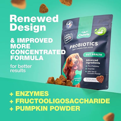 Probiotics for Dogs Gut Health, Digestion, Immunity, Yeast Balance, Itchy Skin, Allergies Support - Dog Probiotic Chews (Travel Pack) with Digestive Enzymes for Gut Flora - Pumpkin and Yeast Powder