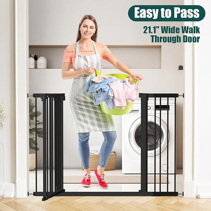 keny 29.7"-46" Baby Gate for Stairs, Auto Close Dog Gates for Doorways, Pressured Mounted No Drilling Pet Gate Extra Wide, One-Hand Opening Dual Lock Stair Gate, Indoor Kids Necessities, Black
