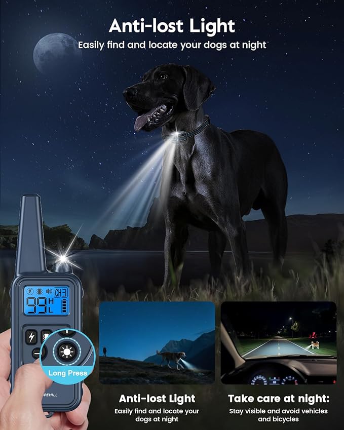 SLOPEHILL Dog Training Collar with Remote, 4200FT Electronic Dog Shock Collar with Beep, Vibration, Shock, Flash Light and No Shock Mode, Electric Shock Collar for Small Medium Large Dogs,Dark Blue