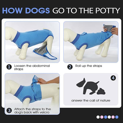 FUAMEY Recovery Suit for Dogs After Surgery,Soft Breathable Dog Bodysuit E-Collar & Cone Alternative Surgical Suit,Male Female Dog Neuter Spay Suits Anti Licking Wounds Onesie Navy Blue Strips S