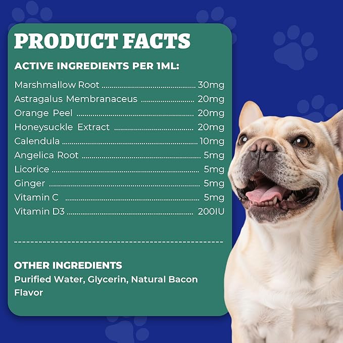 Wellix 120ml Kennel Cough Treatment for Dogs & Cats High-Volume - All Herbal Formula for Dog Cough, Sneezing & Cat Cold Relief - Durable Bacon Flavor Throat Gold for Dogs