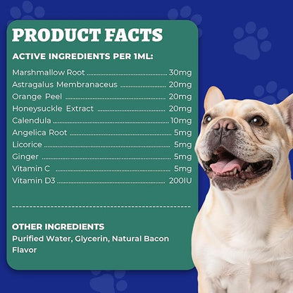 Wellix 120ml Kennel Cough Treatment for Dogs & Cats High-Volume - All Herbal Formula for Dog Cough, Sneezing & Cat Cold Relief - Durable Bacon Flavor Throat Gold for Dogs