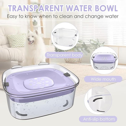 AONKEY 3L Dog Water Bowl No Spill, 101oz Large Spill Proof Dog Bowl Reduce Refill, Anti Splash No Mess Dispenser Dripless Slow Drinking Water Bowl for Sloppy Messy Drinkers (Violet)