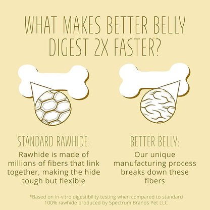 Better Belly Originals Natural Chicken Liver Flavor Small Rolls 20 Count, Highly Digestible Rawhide