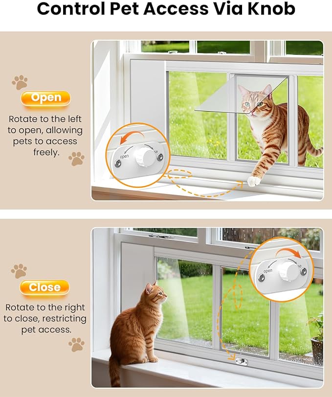 Upgraded Pet Cat Door for Window, Adjustable Width of 35"-46" Window Cat Door Insert, Quick Installation Pet Doors for Cats Small Dog with Aluminum Frame, Tight Seal, Safety & Weatherproof, HD Glass