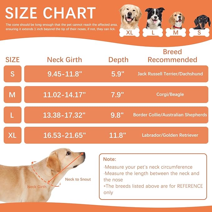 ASENKU Dog Cone Collar, Soft Adjustable Cone for Dogs to Stop Licking, Lightweight Recovery Dog Cone After Surgery, Pet E-Collar for Small, Medium & Large Dogs(Orange, S)