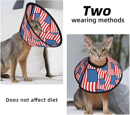 Soft Dog Cone Collar Novelty American Flag, Flexible Recovery Collar for Dogs After Surgery, Adjustable for Large/Medium/Small Dogs and Cats, Comfortable Elizabethan Collar