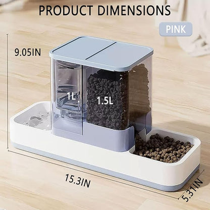 kathson Gravity Cat Food and Water Dispenser Automatic Dog Feeder Waterer 2 in 1 Auto Pet Food and Water Bowl Set Self Feeding for Puppy Kitten，Blue