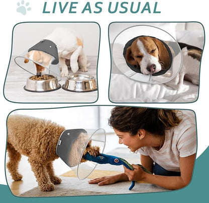 Dog Cone Collar with Snap-on Detachable Soft Liner, Lightweight Transparent Elizabethan Alternative to Stop Licking, for Spay Neuter Surgery Recovery, for Medium Large Small Dogs (Black,2XL)