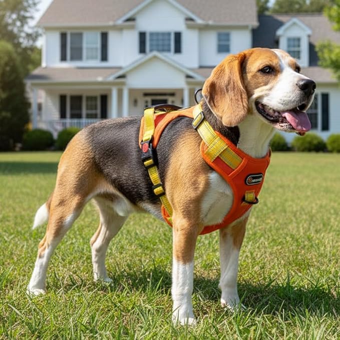 Tactical Dog Harness for Large Medium Dogs No Pull Adjustable Pet Vest with Reflective Straps Front & Back Clips Handle for Hiking Walking Hunting– 4 Sizes with or Without Leash (Orange, S)