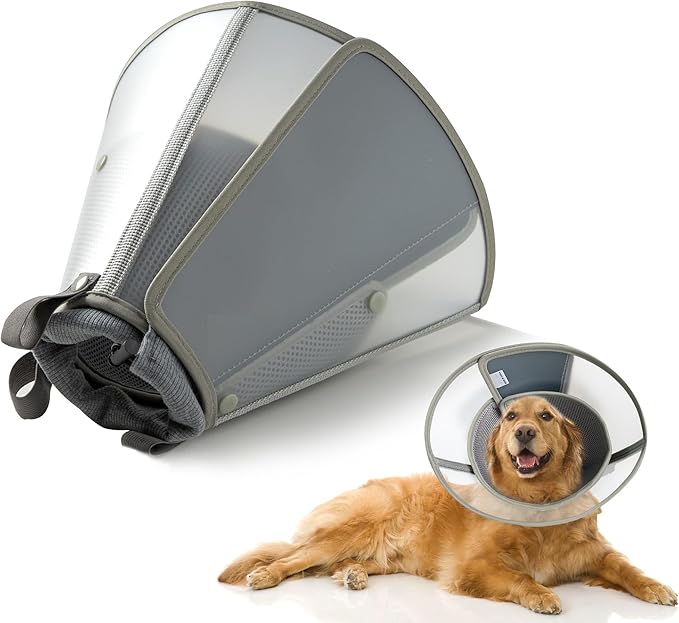 Soft Dog Cone Collar for Large Medium Small Dogs After Surgery, Adjustable Pet Recovery E-Collar, Elizabethan Collar for Dogs and Cats, Grey Small