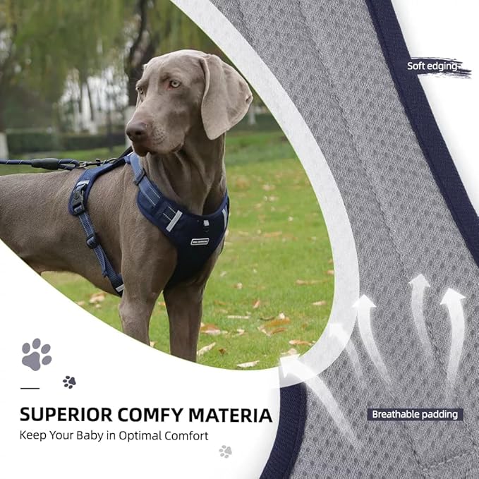 Dog Harness No Pull Adjustable Reflective,for Medium and Large Small Dog with Leash 59.06in (Dark Blue, L)