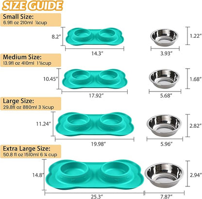 Hubulk Pet Dog Bowls 2 Stainless Steel Dog Bowl with No Spill Non-Skid Silicone Mat + Pet Food Scoop Water and Food Feeder Bowls for Feeding Small Medium Large Dogs Cats Puppies (Small, Mint Green)