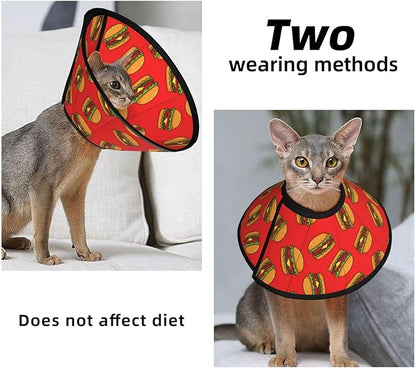 Dog Cones for Puppies and Kittens After Surgery, Stop Licking with Adjustable Elizabethan Collars, Suitable for Small Medium Large Dogs, Burger Hamburger Pattern Red