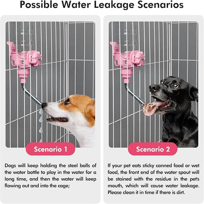 Vannon Dog Water Dispenser for Cage, 34oz Auto Feeding Crate Water Bottle for Dogs, Cats & Rabbits, Pet Nozzle Diameter: 12mm, BPA Free, Pink