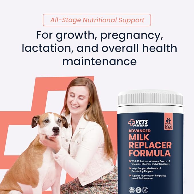 Vets Preferred Puppy Milk Replacement Formula - Dog Milk Replacer Powder Supplement for Pregnant, Lactating, Aging Dogs - Enriched with Colostrum - Nutritious Nursing Formula for Puppies - 12 Oz