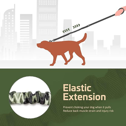 Forestpaw Tactical Dog Leash for Large Dogs,Heavy Duty Bungee Dog Leash with Shock Absorption,2 Padded Handles for Training Running Walking,Adjustable 4-5FT,Camo Green