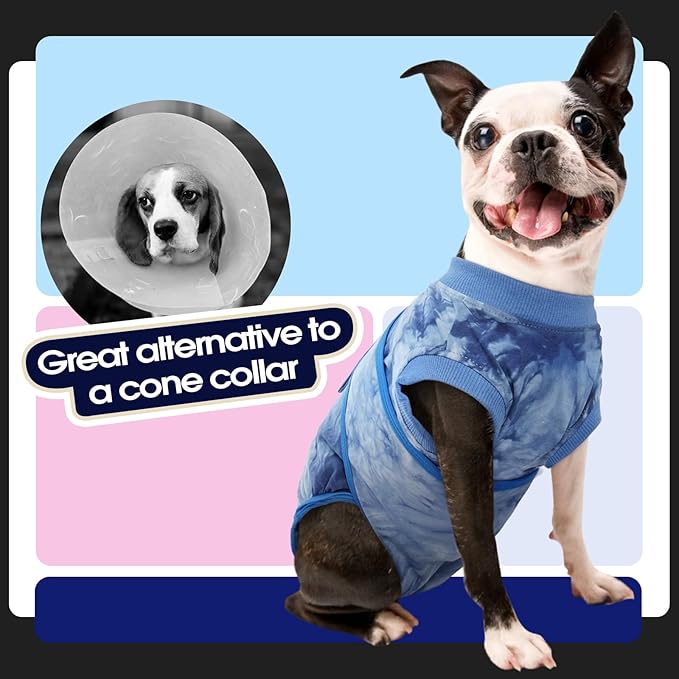 FUAMEY Recovery Suit for Dogs After Surgery,Soft Breathable Dog Bodysuit E-Collar & Cone Alternative Surgical Suit,Male Female Dog Neuter Spay Suits Anti Licking Wounds Onesie Blue Tie Dye XXL