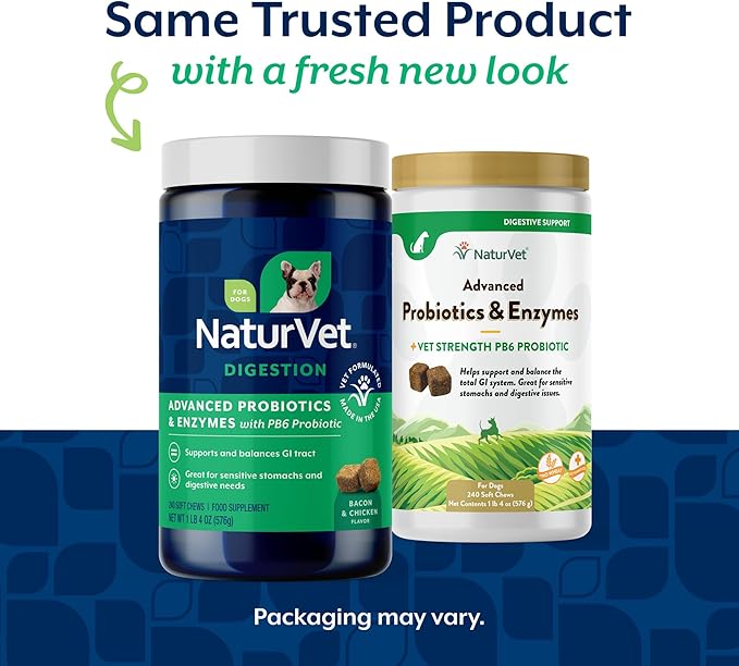 NaturVet Advanced Probiotics & Enzymes, PB6 Dog Soft Chews to Help Sensitive Stomachs and Digestive Issues, Hickory Smoked Bacon Flavored Pet Supplement for Dogs Over 6 Weeks, 240 Count Jar