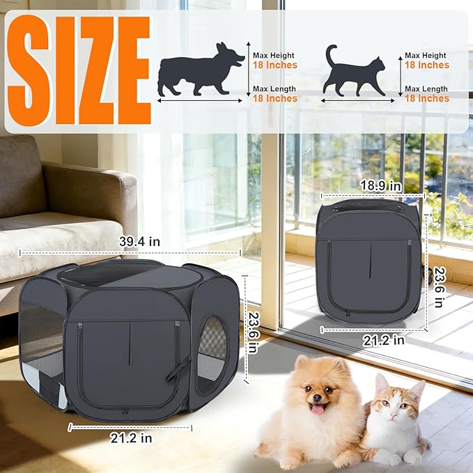 Portable cat playpen, 2-in-1 Dog playpen Indoor, Puppy Dog Play Pen for Indoors, cat cage Crate for Dogs Indoor, Independently Usable cat Tents for Indoor Cats, Collapsible pet playpen(Medium)
