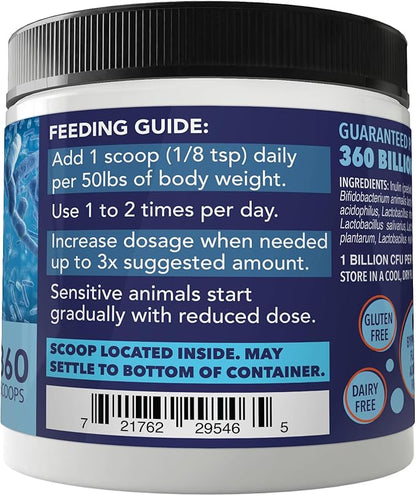 NUSENTIA Probiotics for Dogs -(360 Scoops)-Probiotic Miracle -Advanced, Species Specific Probiotics and Prebiotics to Stop Diarrhea, Loose Stool, and Yeast-Plus Immune Support