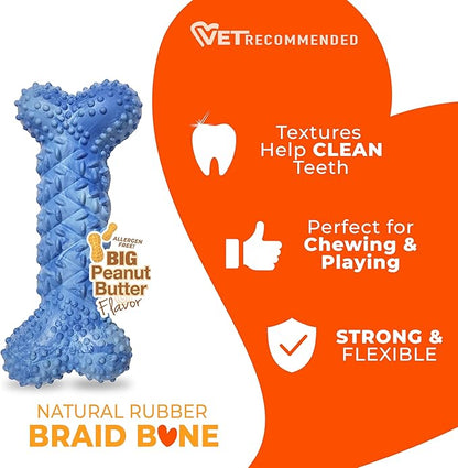 Nylabone Braid Bone Strong Chew Toy for Dogs, Natural Rubber Dog Toy for Moderate & Aggressive Chewers, Peanut Butter Flavor, Medium Dogs - Up to 35 lbs, 1 Count