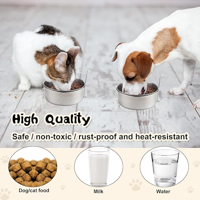 mumufy 6 Pieces Stainless Steel Hanging Water Bowls with Holder Detached Anti Spill Pet Metal Bowl Cage Kennel Crate Food Bowl(30 oz)