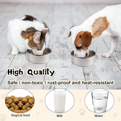 mumufy 6 Pieces Stainless Steel Hanging Water Bowls with Holder Detached Anti Spill Pet Metal Bowl Cage Kennel Crate Food Bowl(30 oz)