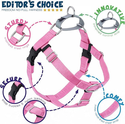 2 Hounds Design Freedom No Pull Dog Harness, Adjustable Harness, Easy Walking & Comfortable Control, Fits Small, Medium & Large Dogs, Solid Colors, Made in USA, 5/8" SM, Rose