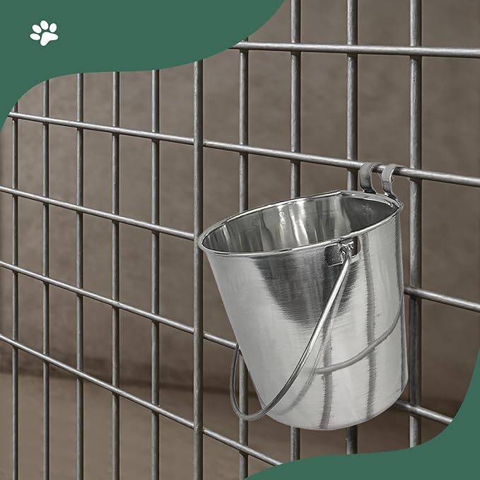 Advance Pet Products 6 Quart Stainless Steel Bucket with Dual Hook | Perfectly Fits on Kennels, Cages and Critter Crates | Heavy Duty Bucket for Pets Cleaning & Food Prep - Flat Sided Pail